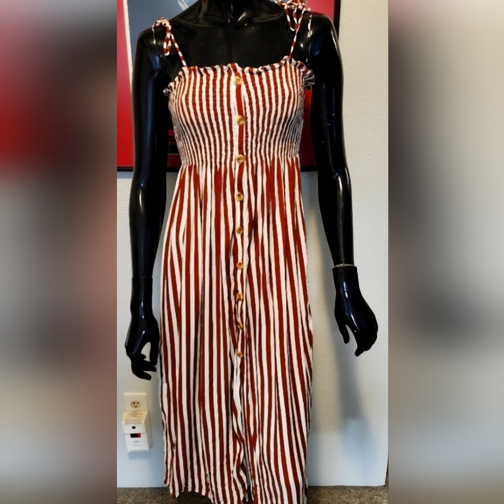 Faithfull The Brand Red And White Stripe Suki Maxi Dress Size L - Picture 2 of 4